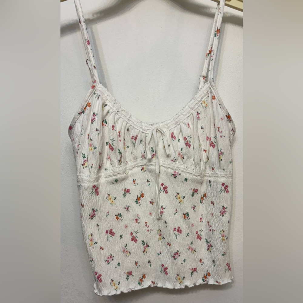 No Boundaries White Floral Ribbed Lace Cami Tank Top Womans Size Small 4-6 NWT